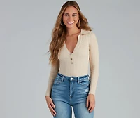 Preppy Affair Henley Long Sleeve Bodysuit