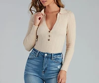 Preppy Affair Henley Long Sleeve Bodysuit