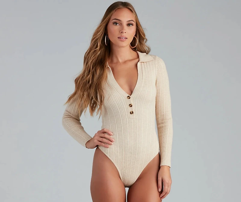 Preppy Affair Henley Long Sleeve Bodysuit