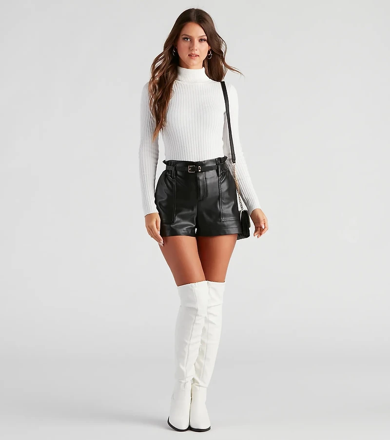 Classic Ribbed Knit Turtleneck Bodysuit