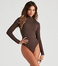 Classic Ribbed Knit Turtleneck Bodysuit