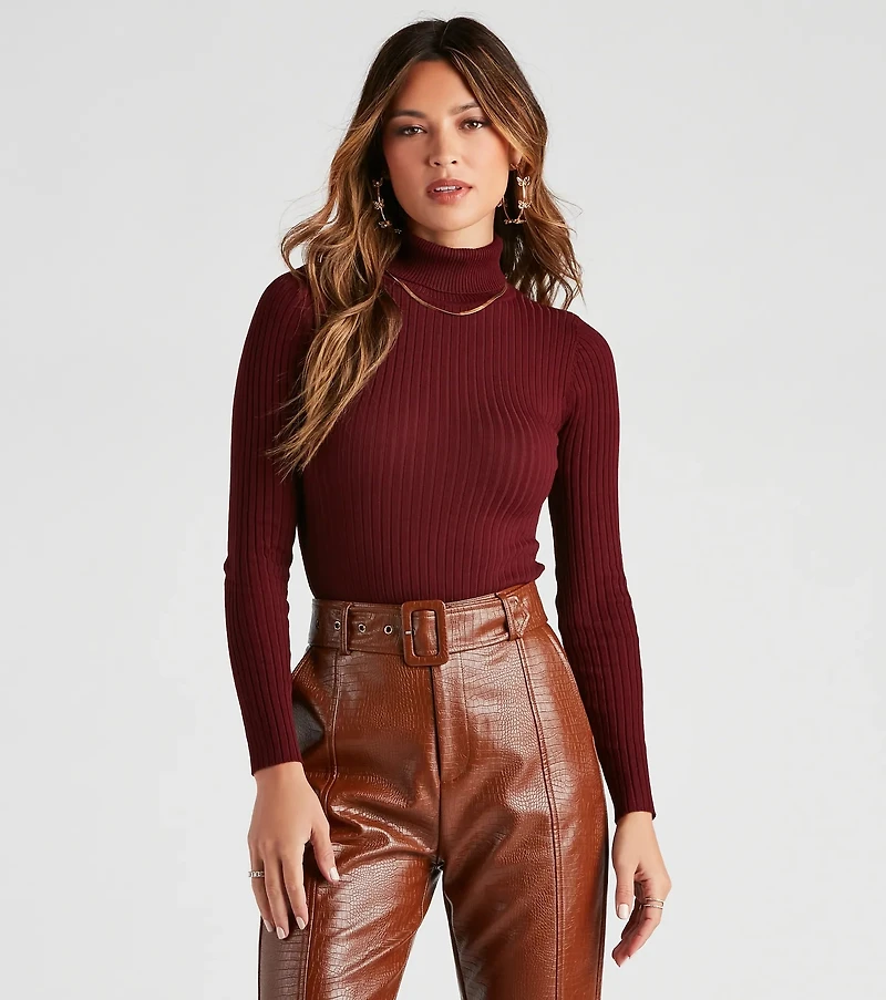 Classic Ribbed Knit Turtleneck Bodysuit
