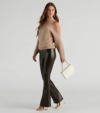 Chic Cable Knit Cold Shoulder Sweater