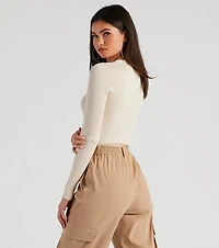 Button A Serious Note Rib Bodysuit