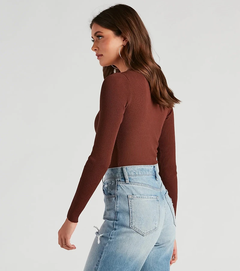 Button A Serious Note Rib Bodysuit
