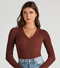 Button A Serious Note Rib Bodysuit