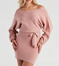 Cold Classic Dolman Sleeve Belted Sweater Dress
