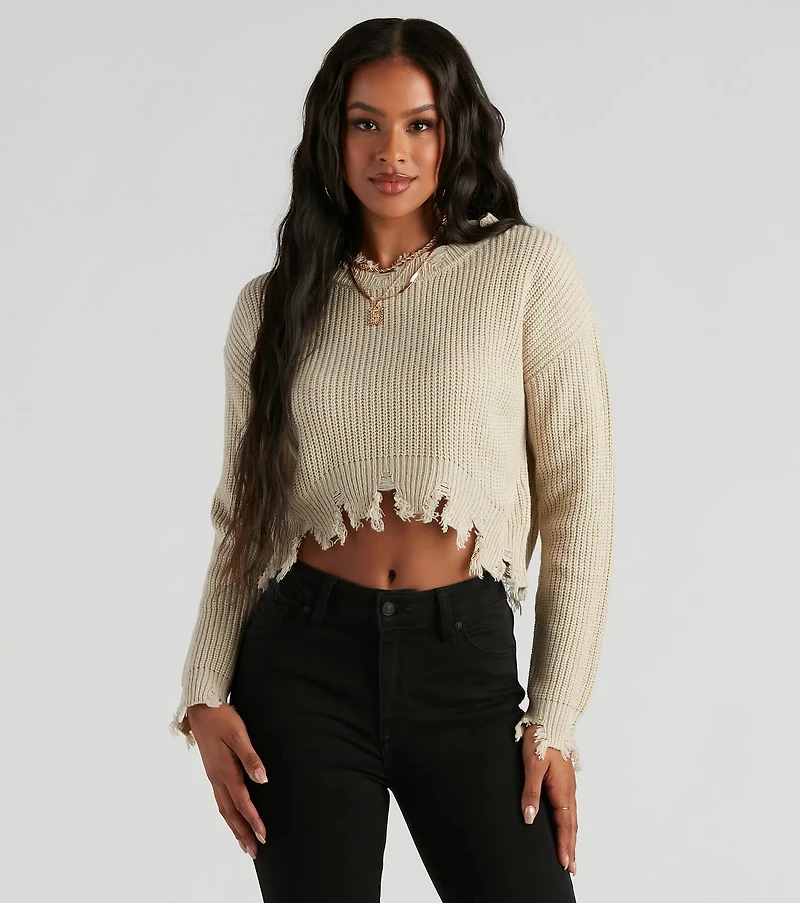 Perfect Knit Distress Crop Sweater
