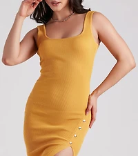Strut And Snap Ribbed Knit Midi Dress