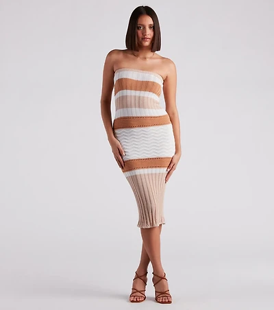 Weekend Date Striped Midi Sweater Dress