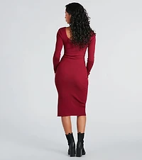 Stylish Snap Button Sweater Midi Dress