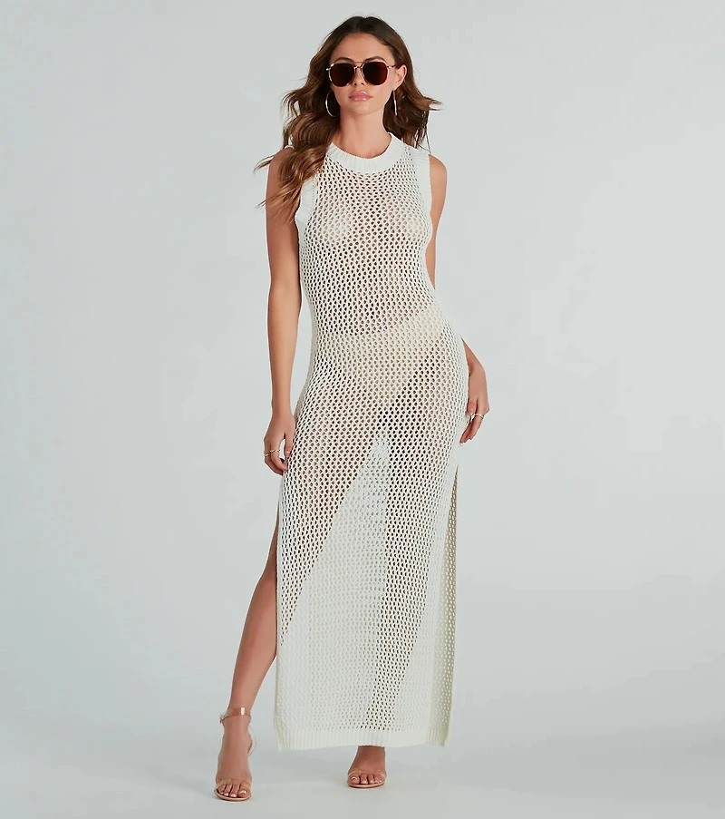 Resort Paradise Crochet Open Back Maxi Dress
