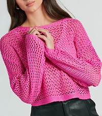 Close Knit Crochet Crop Pullover Sweater
