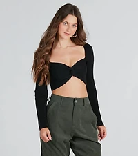 Looking Cute Twist-Front Cropped Sweater