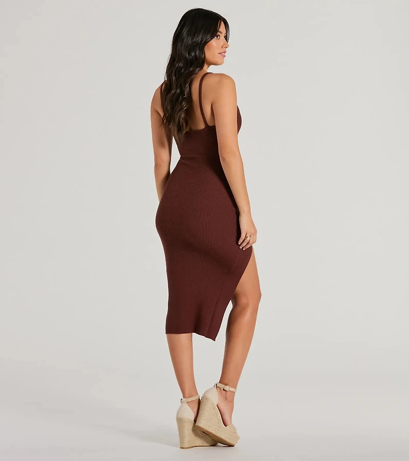 Perfectly Stylish Sleeveless Ribbed Knit Midi Dress