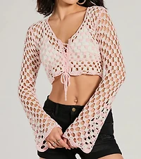 Total Trend Long Sleeve Checker Crochet Sweater