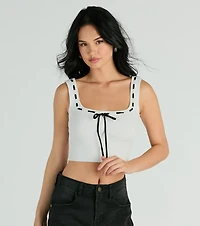 Delicate Perfection Ribbon Bow Knit Tank Top