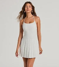 Radiant Cutie Halter Rib Knit Skater Mini Dress