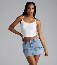 Cutesy Casual Rosette Lace Knit Cami Top
