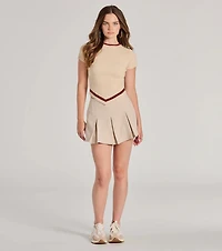 Preppy Charm Short Sleeve Striped Crop Top