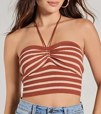 Trendy Stripes Halter Rib Knit Crop Top