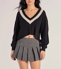 Preppy Impression Striped V-Neck Sweater Crop Top