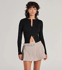 Chic Staple Crew Neck Cropped Knit Cardigan