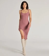 Toasty Sweetheart V-Neck Bodycon Knit Midi Dress