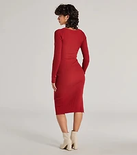 Sleek Essential Ribbed Knit High Slit Midi Dress