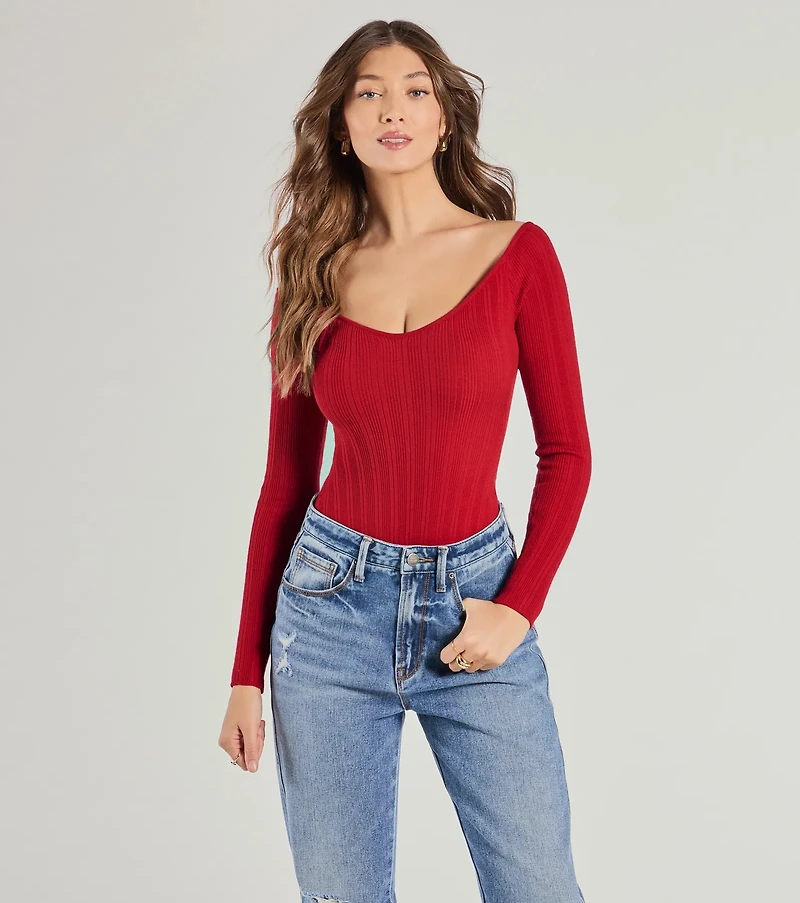 Elevated Essential Ribbed Knit Long Sleeve Bodysuit