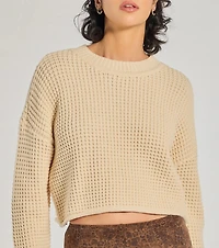 Coziest Style Waffle Knit Crew Neck Sweater