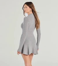 Cozy Prep Collared Long Sleeve Knit Skater Dress