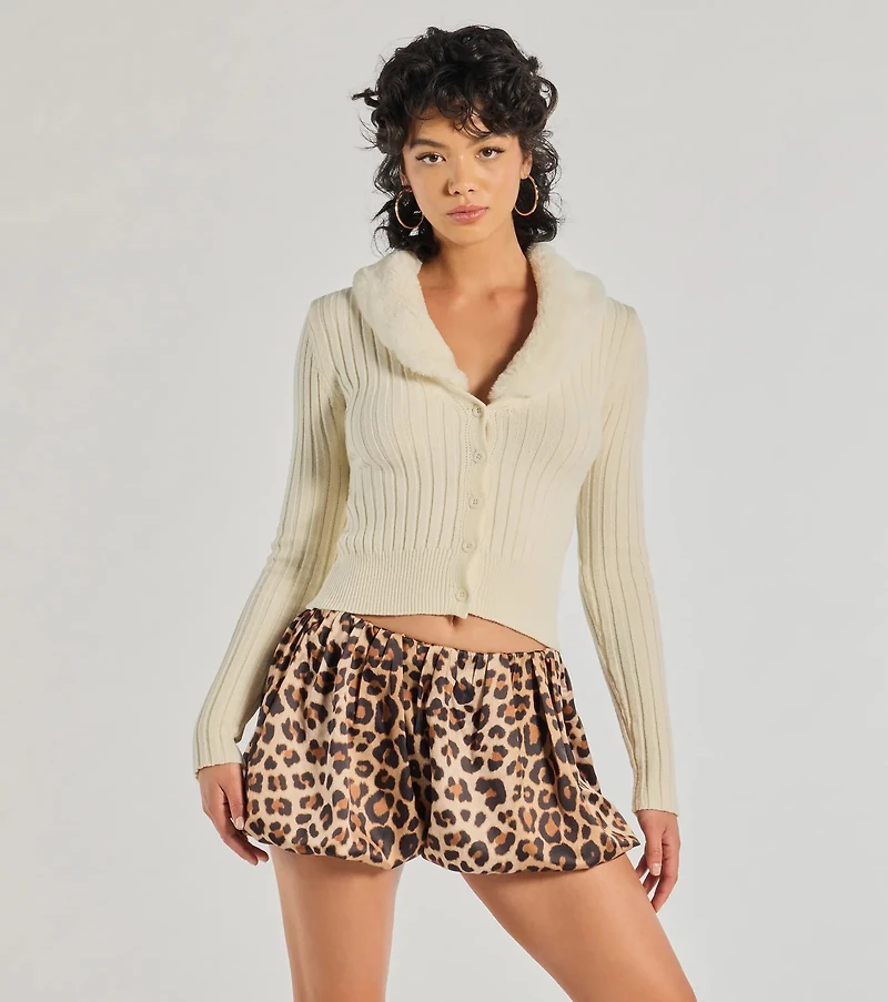 So Extra Faux Fur Trim Cardigan