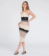 Retro Vision Halter Striped Crochet Midi Dress