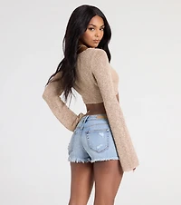 Under The Sun Long Sleeve Tie-Front Crop Top