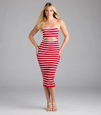 Exceptional Cutie Striped Cutout Midi Dress
