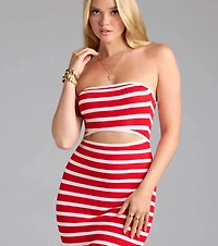 Exceptional Cutie Striped Cutout Midi Dress