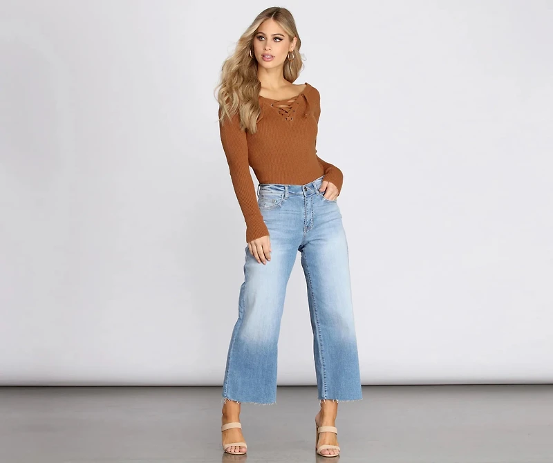 Lace Up Cross Back Sweater