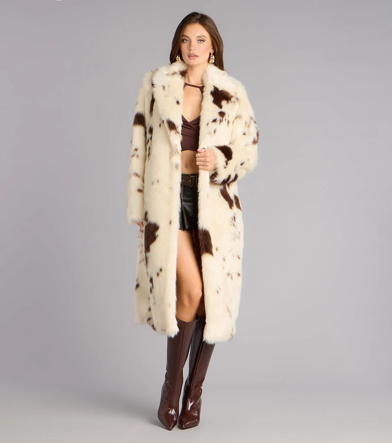 Downtown Rodeo Faux Fur Cow Print Coat