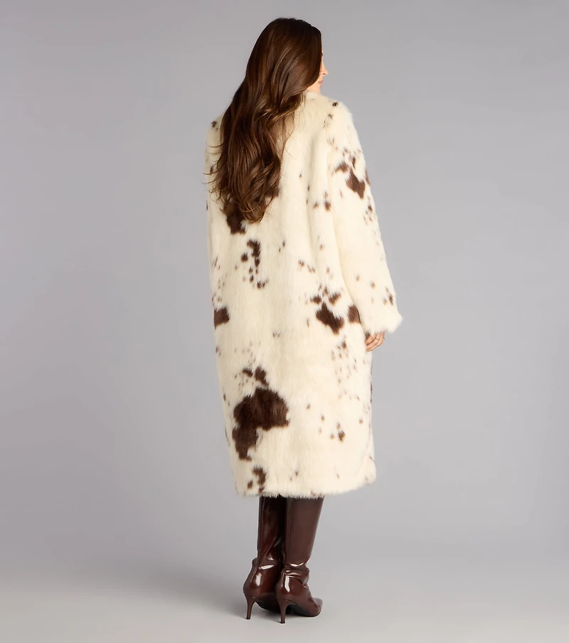 Downtown Rodeo Faux Fur Cow Print Coat