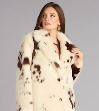 Downtown Rodeo Faux Fur Cow Print Coat
