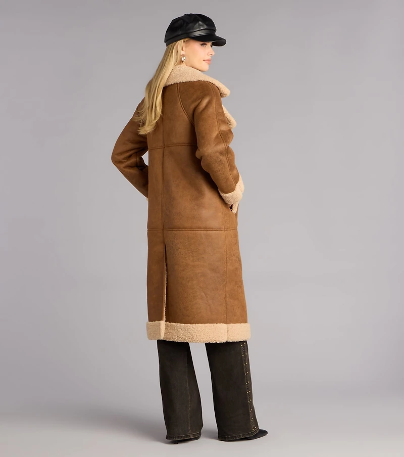 Cozy The City Faux Sherpa Shearling Trench Coat