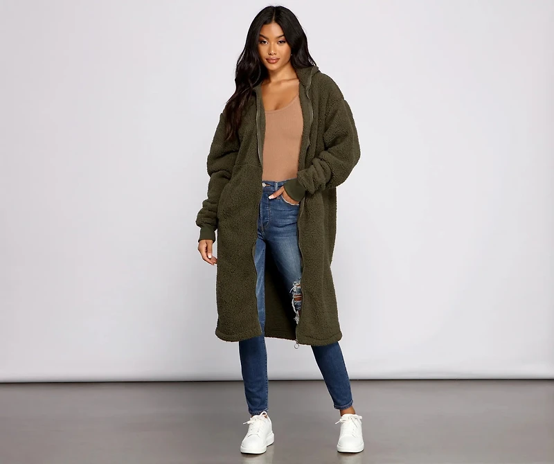 Chic and Cozy Oversized Teddy Trench Coat