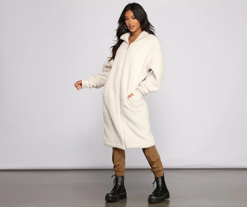 Chic and Cozy Oversized Teddy Trench Coat