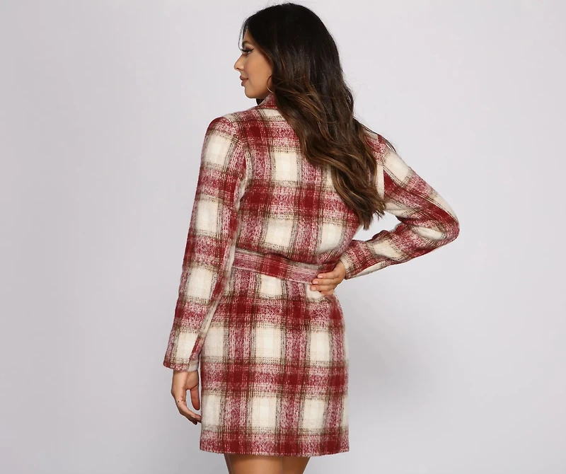Chic Plaid Belted Coat
