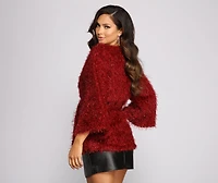 Shaggy Knit Tie Waist Jacket