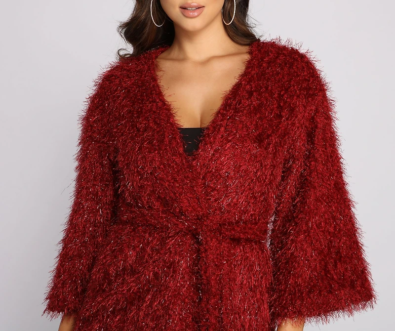 Shaggy Knit Tie Waist Jacket