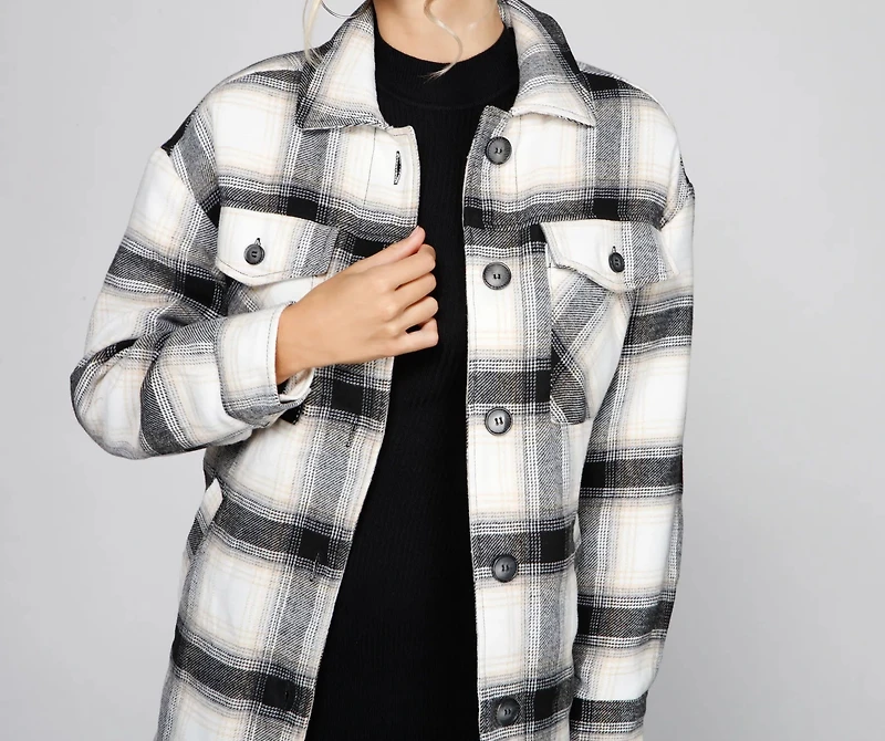 Falling For Cozy Vibes Plaid Sherpa Jacket