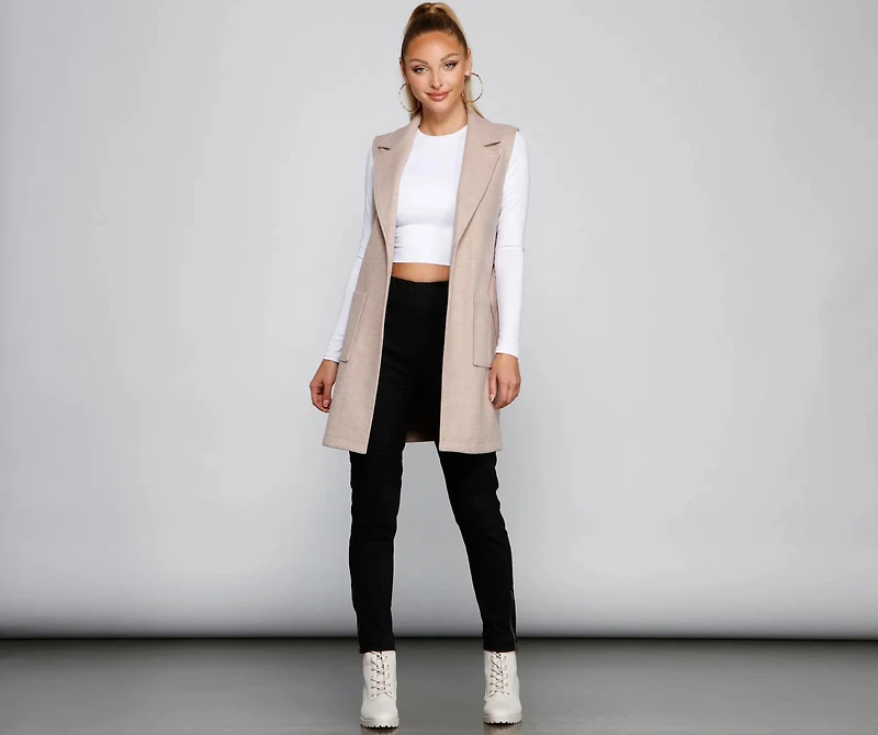 City Girl Faux Wool Trench Vest