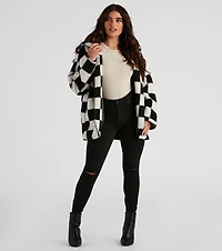 Cute Checkered Faux Sherpa Jacket